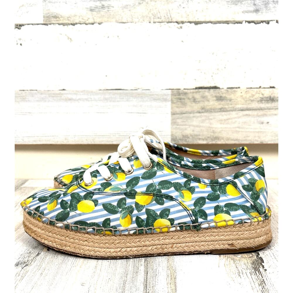 Gianni Bini Dunnigan Espadrille Shoes Womens 8.5 Blue Stripe Lemon Casual